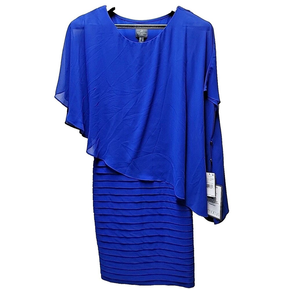 Adrianna Papell Women's Chiffon Cape Pleated Sheath Dress Size 4 Royal Blue NEW - Picture 2 of 7